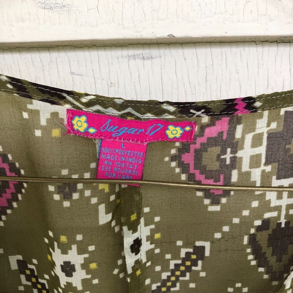 SUGAR 17 olive patterned cropped button blouse - Picture 5 of 6